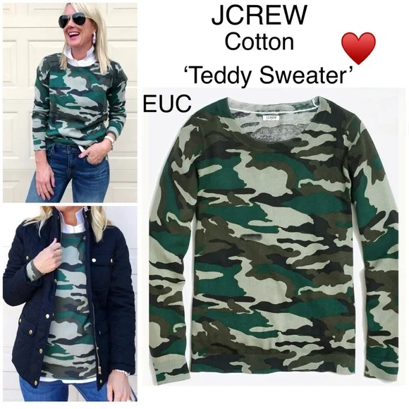 JCREW 🧸 Sweater, CAMO cotton EUC ⭐️ - Picture 2 of 9